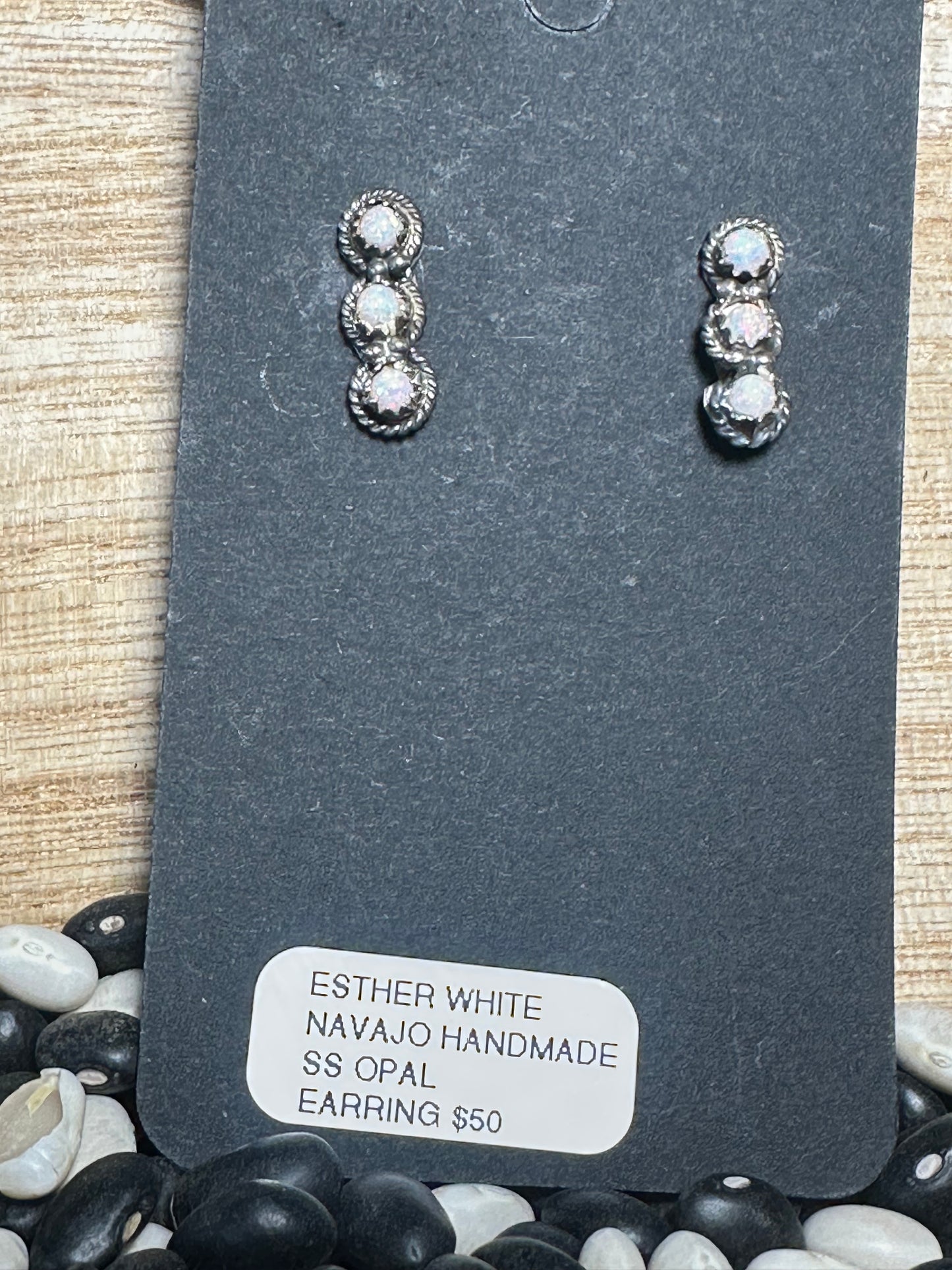 Sterling Silver & Opal Earrings – By Esther White (Navajo)