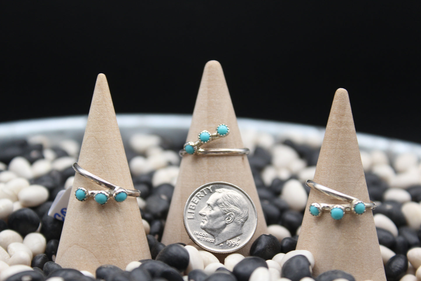 Native American Three-Stone Turquoise Ring – Sterling Silver Bypass Design