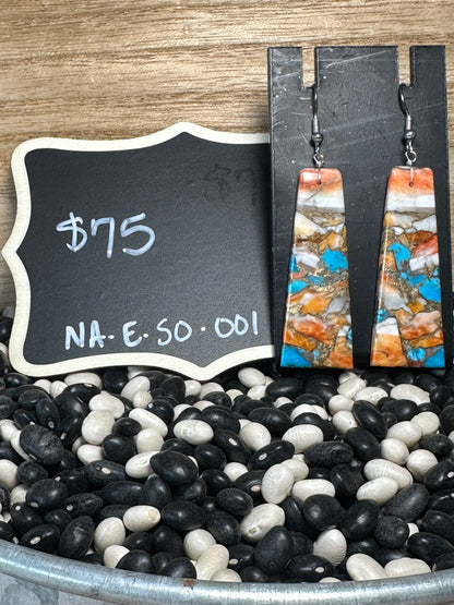 Spiny Oyster & Turquoise Inlay Earrings – Handcrafted Native American Jewelry