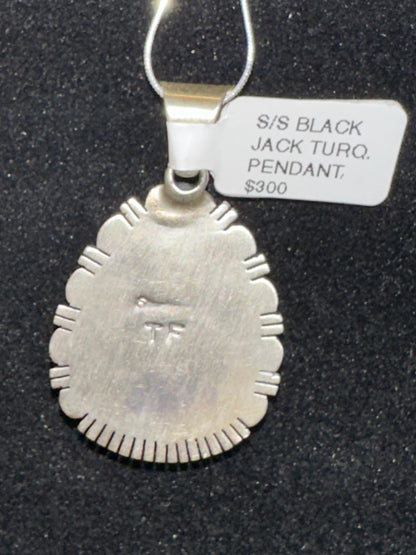 Sterling Silver & Blackjack Turquoise Pendant – By Thomas Francisco (Navajo)