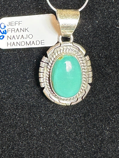 Sterling Silver & Kingman Turquoise Oval Pendant – By Jeff Frank (Navajo)