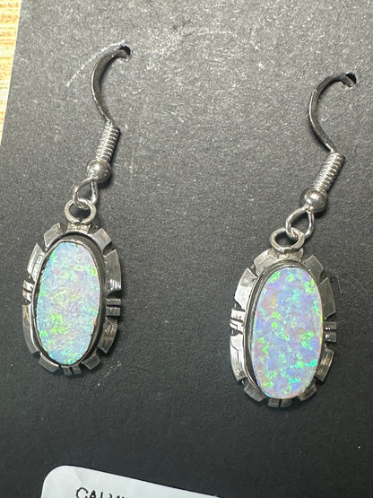 Sterling Silver & Opal Drop Earrings – By Calvin Spencer (Navajo)