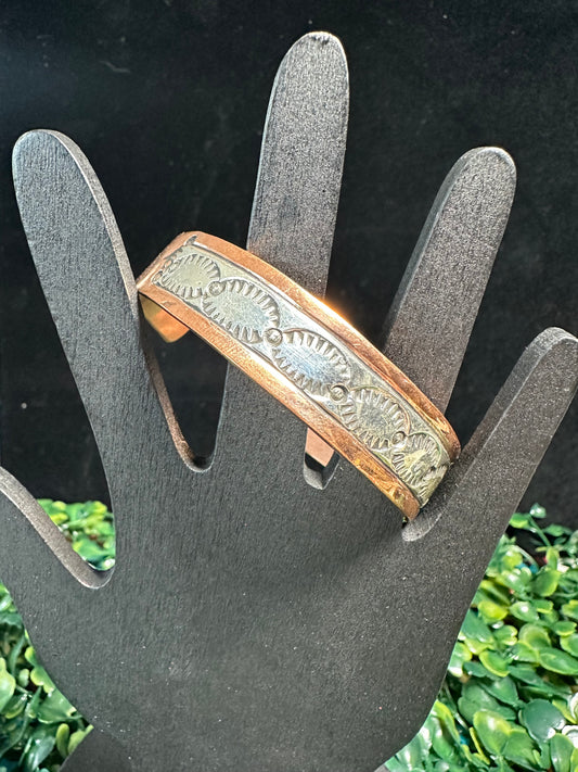 Copper Bracelet with Silver Inlay – Hand-Stamped by Navajo Artisan Charlene Little