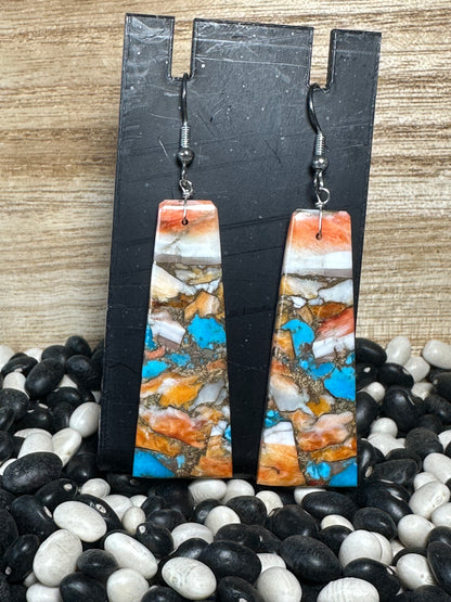 Spiny Oyster & Turquoise Inlay Earrings – Handcrafted Native American Jewelry