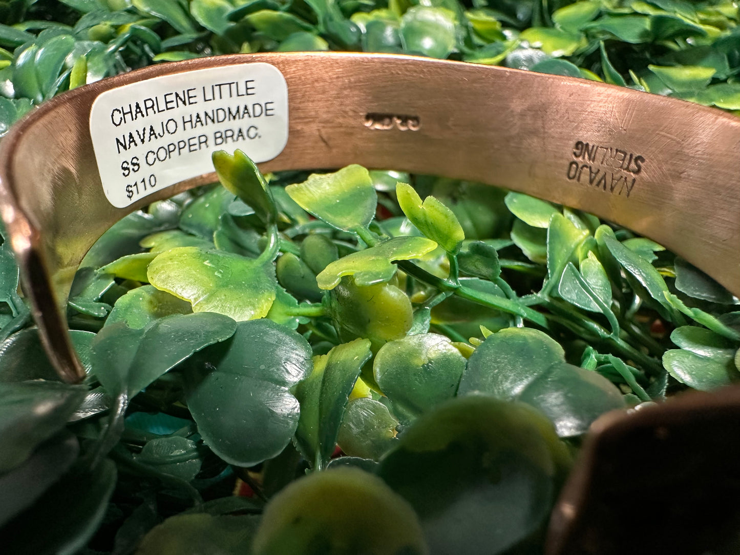 Copper Bracelet with Silver Inlay – Hand-Stamped by Navajo Artisan Charlene Little