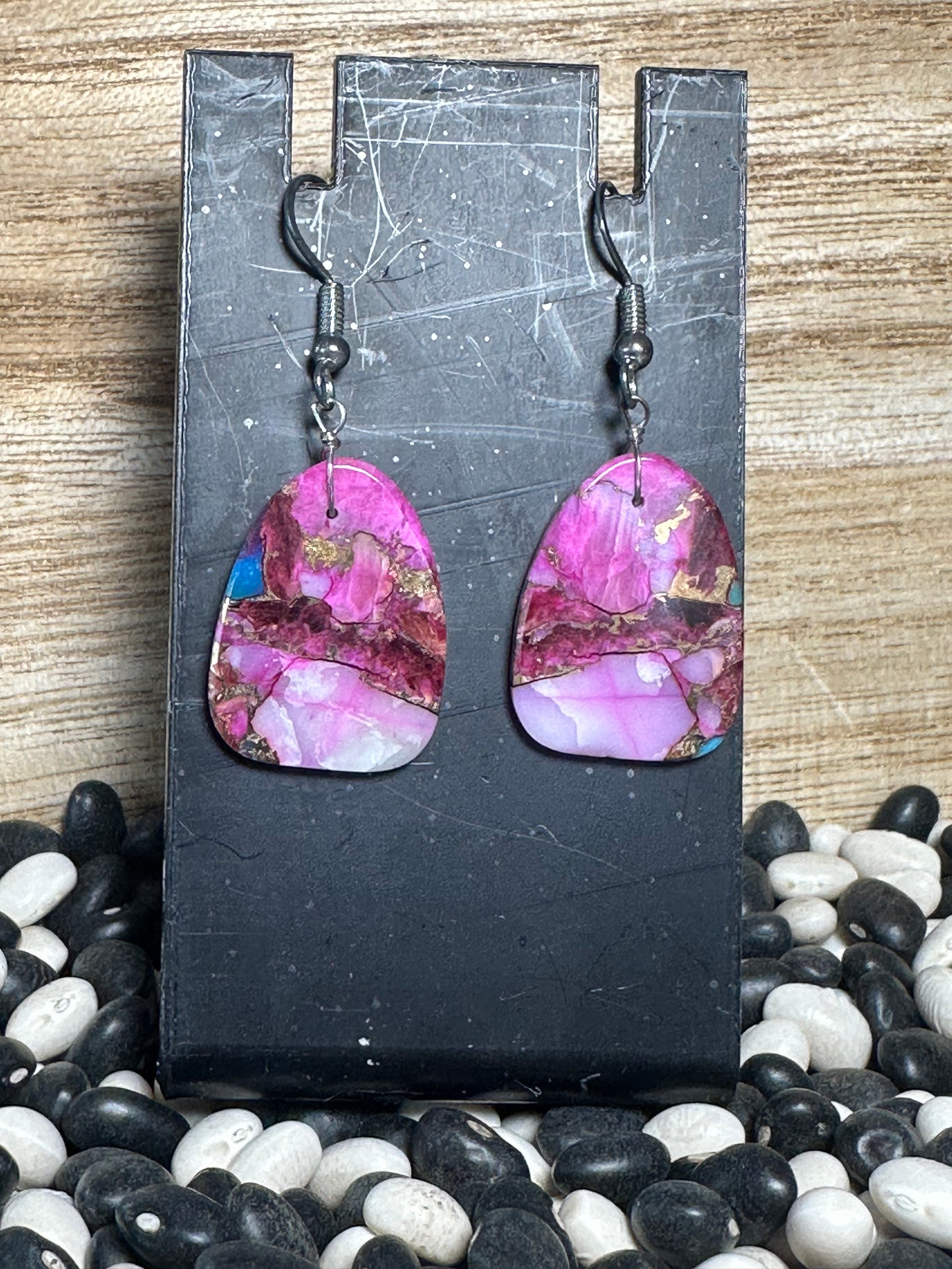 Purple Spiny Oyster & Turquoise Inlay Earrings – Handcrafted Native American Jewelry