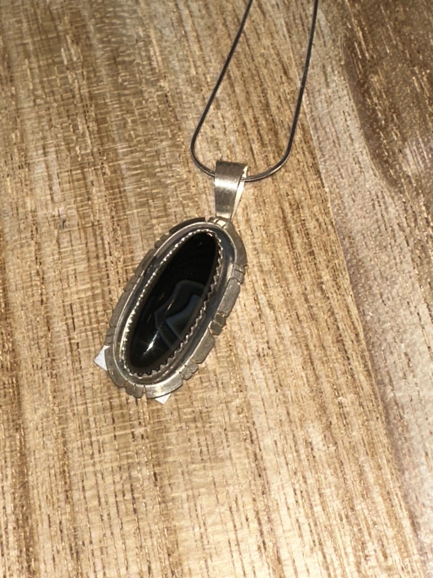 Sterling Silver & Onyx Oblong Pendant – By Scott Skeets (Navajo)