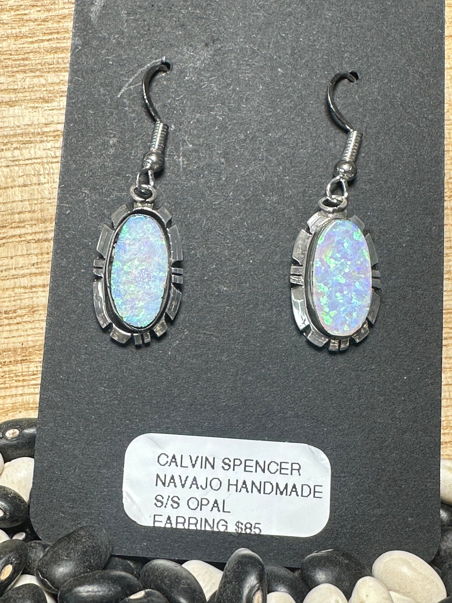 Sterling Silver & Opal Drop Earrings – By Calvin Spencer (Navajo)