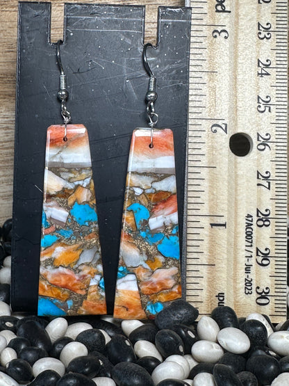 Spiny Oyster & Turquoise Inlay Earrings – Handcrafted Native American Jewelry