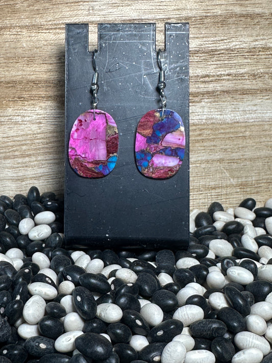 Purple Spiny Oyster & Turquoise Inlay Earrings – Handcrafted Native American Jewelry