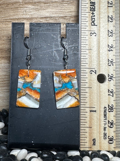 Spiny Oyster & Turquoise Inlay Earrings – Handcrafted Native American Jewelry