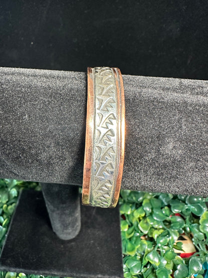 Copper Bracelet with Silver Inlay – Hand-Stamped by Navajo Artisan Charlene Little