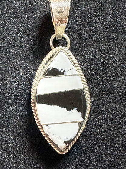 Sterling Silver & White Buffalo Inlay Pendant – By Brandon Etcity (Navajo)