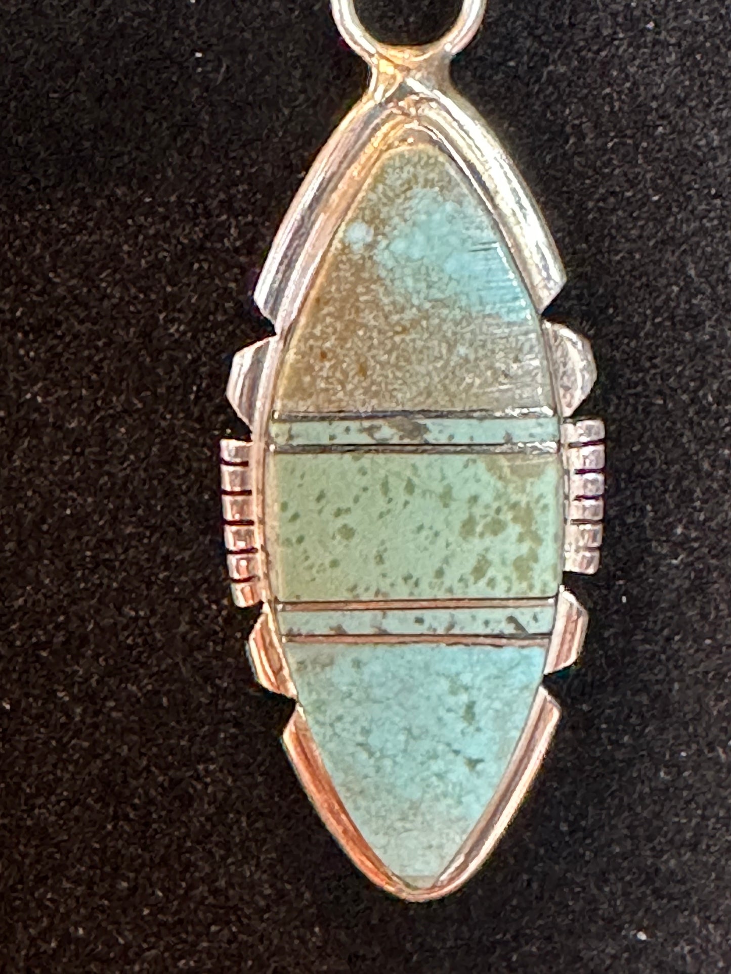 Sterling Silver & Kingman Turquoise Pendant with Silver Inlay – By Brandon Etoty (Navajo)