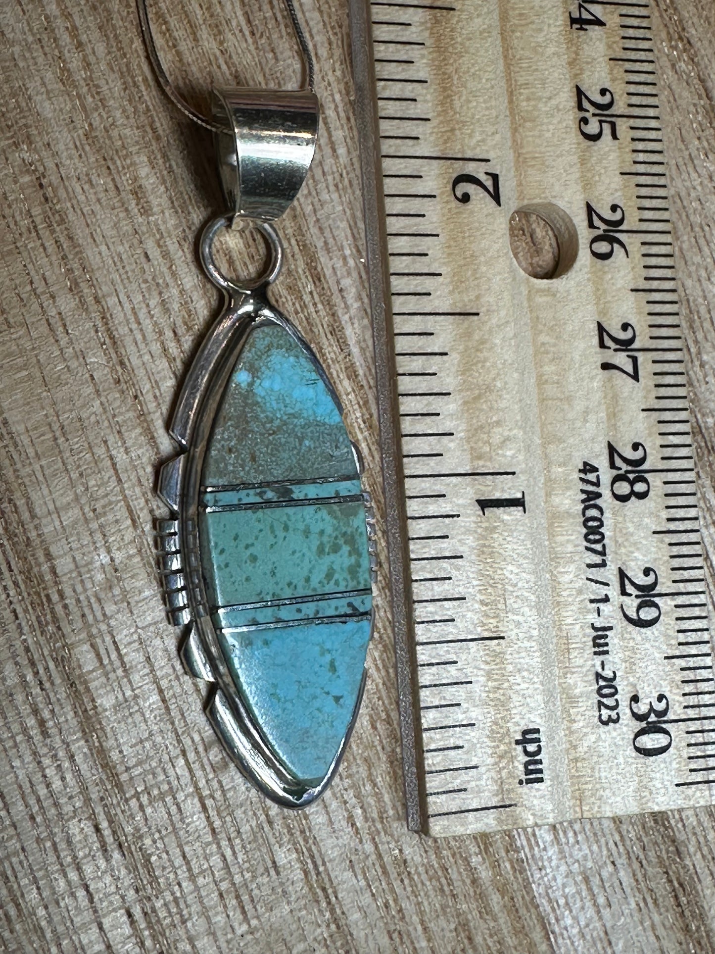 Sterling Silver & Kingman Turquoise Pendant with Silver Inlay – By Brandon Etoty (Navajo)