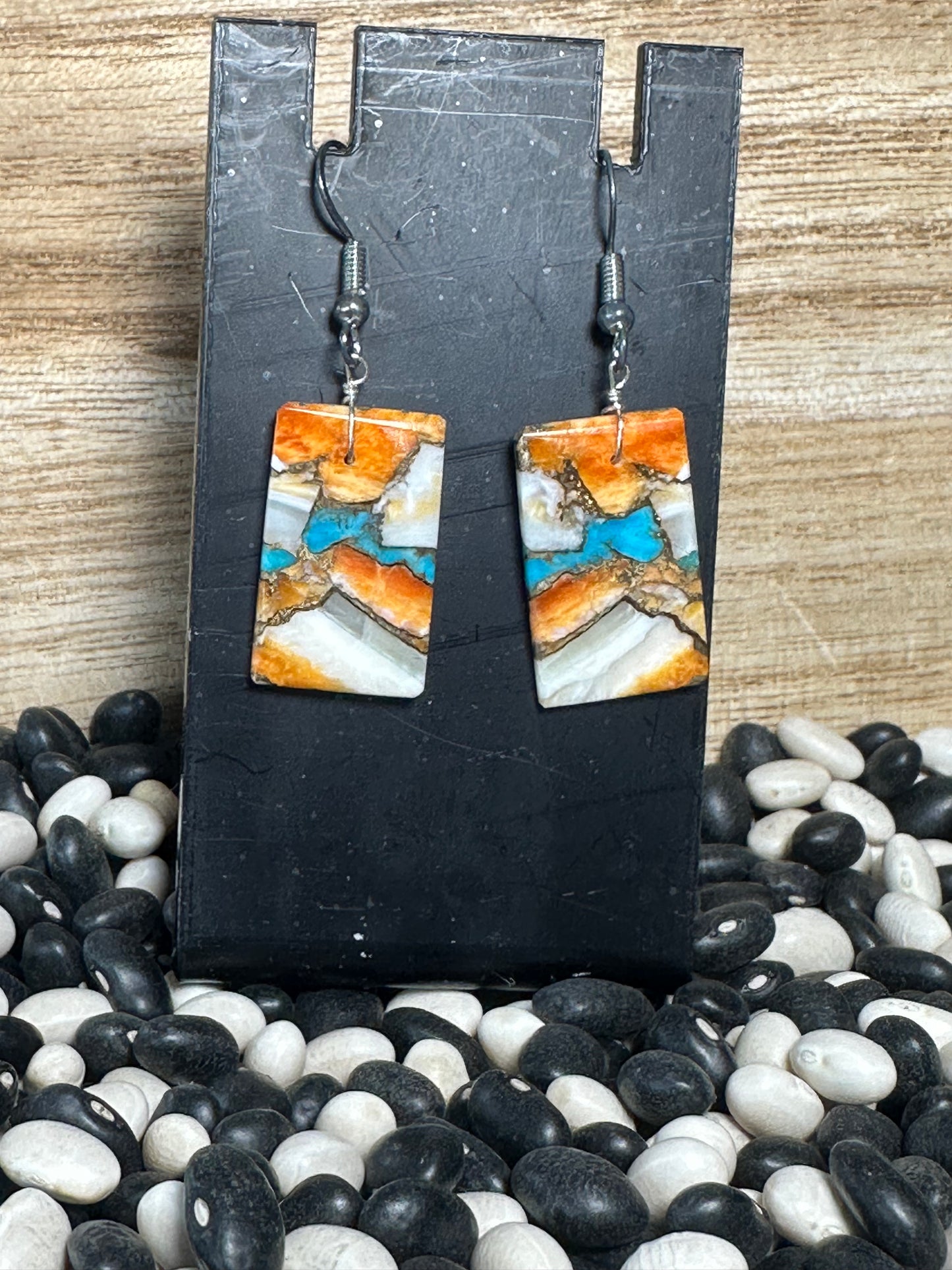 Spiny Oyster & Turquoise Inlay Earrings – Handcrafted Native American Jewelry