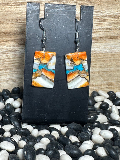 Spiny Oyster & Turquoise Inlay Earrings – Handcrafted Native American Jewelry