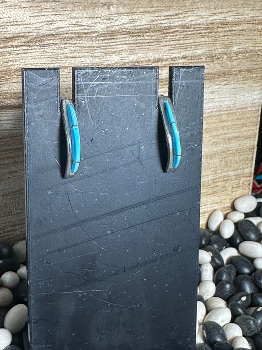 Handmade-Style Silver Half Hoop Earrings with Turquoise Inlay