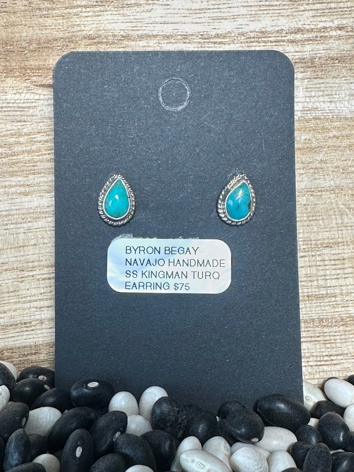 Sterling Silver & Kingman Turquoise Teardrop Earrings – By Byron Begay (Navajo)