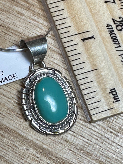 Sterling Silver & Kingman Turquoise Oval Pendant – By Jeff Frank (Navajo)