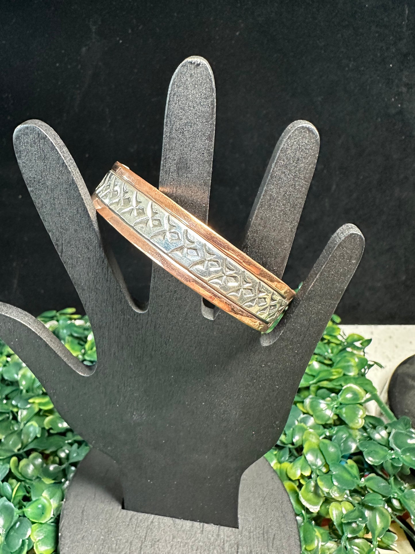 Copper Bracelet with Silver Inlay – Hand-Stamped by Navajo Artisan Charlene Little