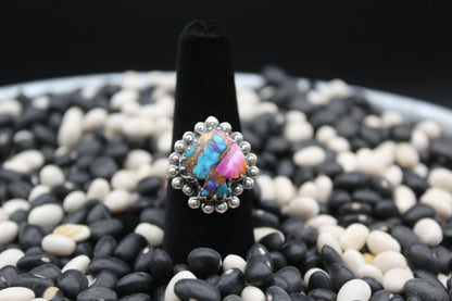 Dahlia Spade-Shaped Sterling Silver Ring – Multicolor Mosaic Turquoise – Size 7