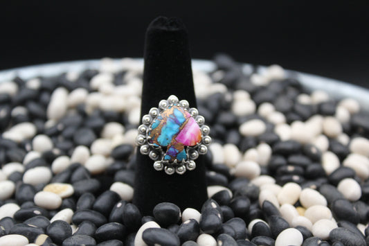 Dahlia Spade-Shaped Sterling Silver Ring – Multicolor Mosaic Turquoise – Size 7