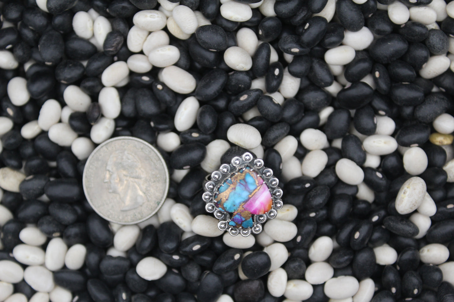 Dahlia Spade-Shaped Sterling Silver Ring – Multicolor Mosaic Turquoise – Size 7