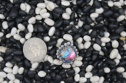 Dahlia Spade-Shaped Sterling Silver Ring – Multicolor Mosaic Turquoise – Size 7