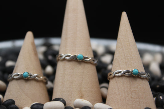 Delicate Native American Turquoise Ring – Braided Sterling Silver Band