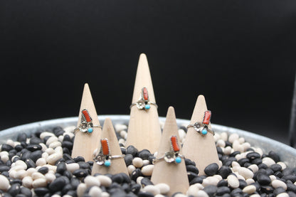 Native American Coral & Turquoise Ring – Sterling Silver Floral Design