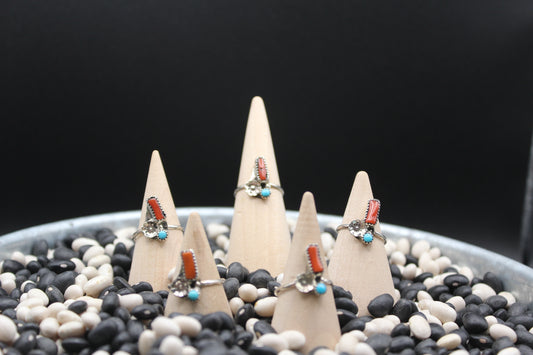 Native American Coral & Turquoise Ring – Sterling Silver Floral Design