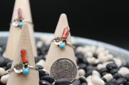 Native American Coral & Turquoise Ring – Sterling Silver Floral Design