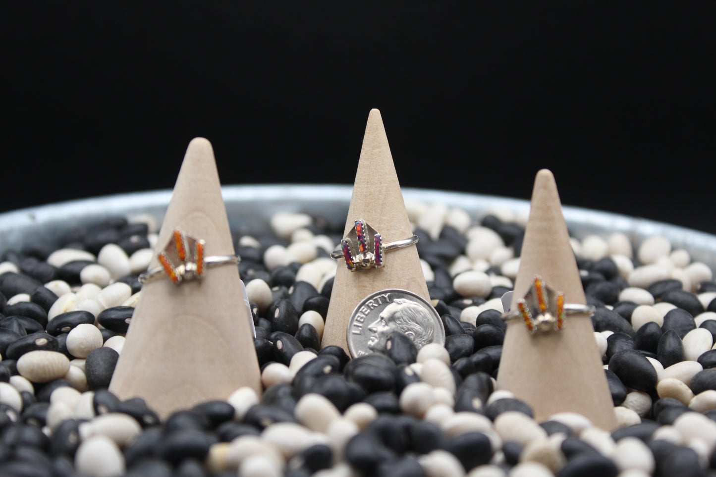 Native American Needlepoint Opal Rings – Intricate Inlay Sterling Silver Jewelry