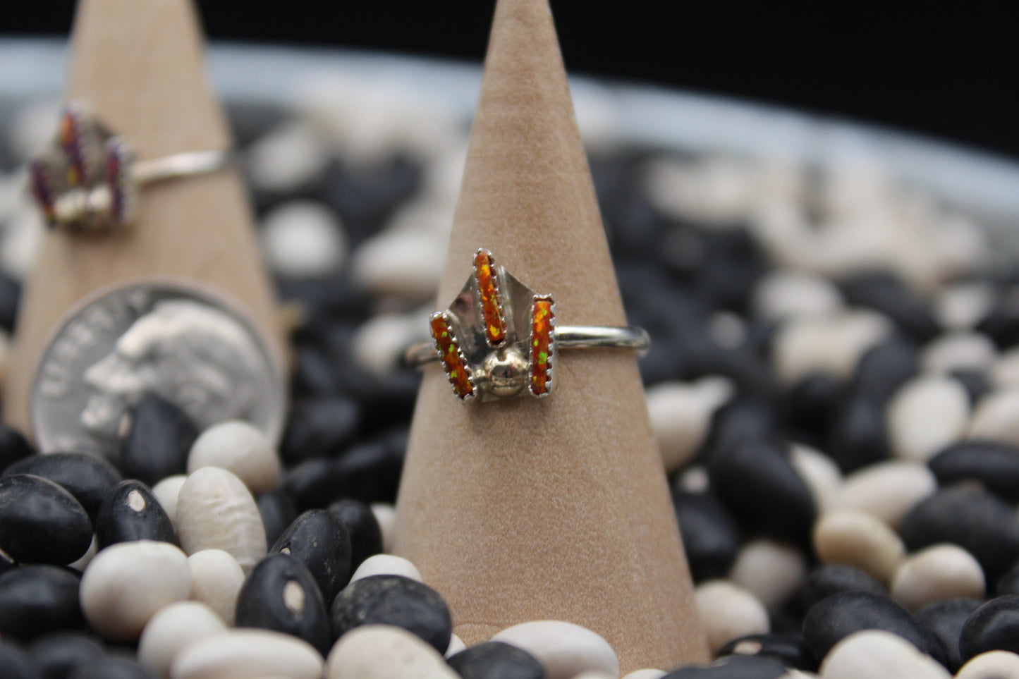 Native American Needlepoint Opal Rings – Intricate Inlay Sterling Silver Jewelry