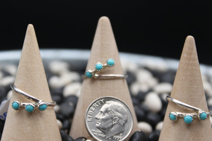 Native American Three-Stone Turquoise Ring – Sterling Silver Bypass Design