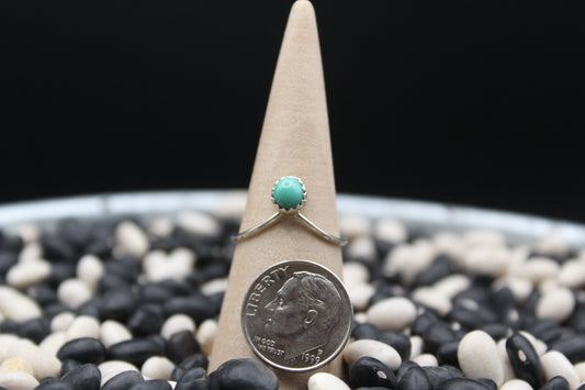 Delicate Native American Sleeping Beauty Turquoise Ring – Minimalist Silver Band, Size 7