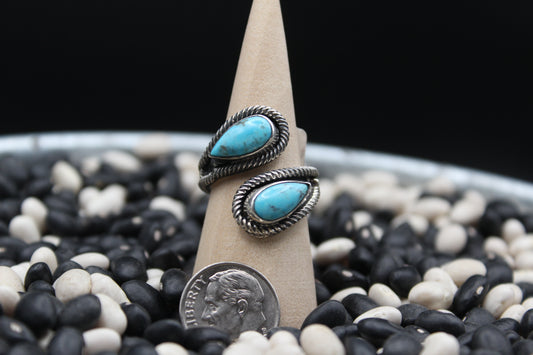 Navajo Kingman Turquoise Ring by Kenny Lonjose – Adjustable Sterling Silver Statement Piece